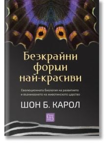 Корицата на Безкрайни форми най-красиви е с цветна шарка на пеперудени крила в горната част, със златист и бял текст на черен фон.