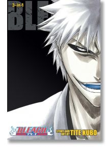 На корицата на мангата „Bleach“ (издание „3 в 1“), том 9, е изобразен герой с бели коси и пронизващ поглед, със зловеща усмивка и впечатляващи сини устни, на фона на черно. В долната част са изписани имената „Bleach“ и „Tite Kubo“, което отразява мрачната