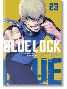 На корицата на Blue Lock, Vol. 23 е изобразен Крис Принс - русокос аниме герой в синьо-жълта футболна униформа, който гледа към зрителя със силна усмивка. Заглавието и номерът на тома са изписани на видно място.
