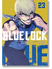 На корицата на Blue Lock, Vol. 23 е изобразен Крис Принс - русокос аниме герой в синьо-жълта футболна униформа, който гледа към зрителя със силна усмивка. Заглавието и номерът на тома са изписани на видно място.