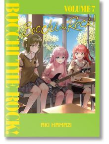 Група момичета, седнали на пейка с китара, улавят вибрациите на Bocchi the Rock, Vol. 7, докато мечтаят за своя индийски дебют.