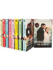 Колекцията от книги за семейство Бриджъртън (1-9) е подредена, като първата книга, "Херцогът и аз", е изложена отпред. Този пълен комплект от Джулия Куин е вдъхновил хитовия сериал на Netflix.