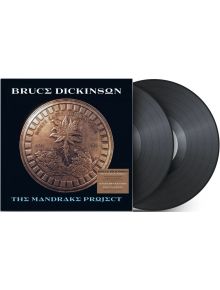 Изображението показва обложката на Bruce Dickinson - The Mandrake Project (2 VINYL) с бронзова монета с растение мандрагора и текст "MORTE CAPUT, NON CARCERE, 1941, 1968". До нея са изобразени две черни винилови плочи.