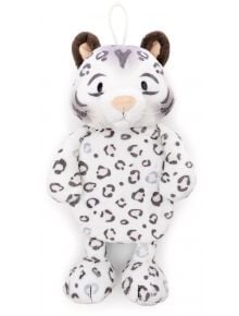 Бутилка за топла вода Nici - Снежният леопард Eleni, със симпатичен дизайн на снежен леопард с бяла козина, черни и сиви петна, кафяви уши, нос със светъл тен и висяща примка отгоре.