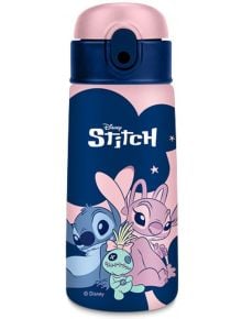 Синя и розова бутилка за вода Seven Lilo & Stitch, украсена със Стич, Ангел, Скрамп, звезди и сърца от Disney.