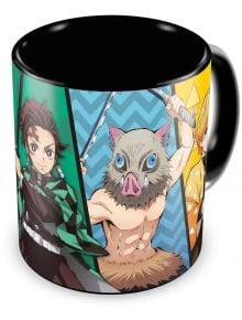 Чаша с термо ефект Grupo Erik Demon Slayer Kimetsu no Yaiba, 350 мл, с илюстрации на Танжиро, Иноске със свинска маска и Зеницу-идеален аниме аксесоар за фенове на поредицата.