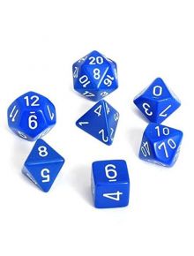 Комплект зарчета за настолни игри Chessex: Opaque Polyhedral сини и бели, 7бр. - Chessex - Chessex - 601982021276