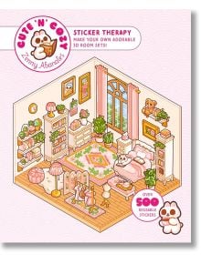 Създайте симпатични изометрични спални с пастелни мебели, растения, плюшени играчки и розово легло с помощта на Cute 'n' Cozy Sticker Therapy - релаксираща книга със стикери с очарователно изкуство и мече талисман за творческа терапия.