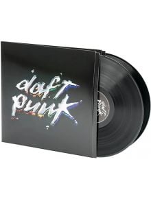 Daft Punk - Discovery (2 VINYL) е 180-грамов електронен албум с черна обложка, на която е изобразено лъскавото, стилизирано лого на Daft Punk в сребристо и дъга. Двете черни винилови плочи се виждат частично извън ръкава.