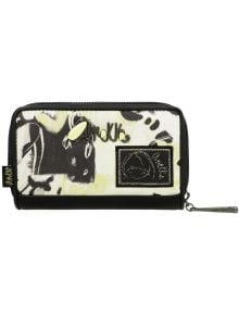 Дамски портфейл Anekke Memories Towanda 15 x 10 x 3 см с правоъгълна форма, абстрактен черно-бяло-жълт десен, метално лого, декоративен преден пач, RFID защита и брандирани елементи на ципа и етикета.