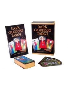 Комплектът Таро "Тъмната богиня" от Елън Лоренци-Принс включва карти таро "Богиня" със златни ръбове, ръководство и кутия. На картите са изобразени цветни, мистични илюстрации на божествени женски фигури.