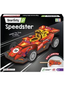 Кутията съдържа Дървен конструктор Smartivity - Рали състезател, червен и жълт дървен модел състезателен автомобил с пусково устройство, маркиран за STEM обучение и подходящ за възраст 6+.