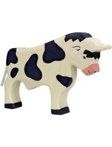 Дървена фигурка Holztiger - Черен бивол, ръчно изработена и боядисана, подходяща за детски игри и колекция от животни.