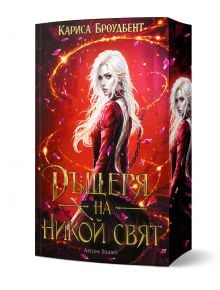 На корицата на фентъзи книгата "Дъщеря на никой свят - мека корица" е изобразена Тисаана - бледа, белокоса жена в червена рокля, около която се въртят светещи червени и златни магии. Автор: Кариса Броудбент ISBN: 9786191935758