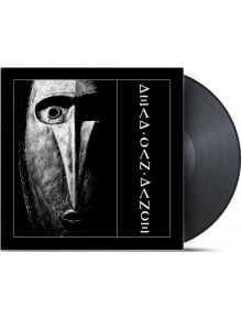 Частично извадена от калъфа винилова плоча показва Dead Can Dance - Dead Can Dance (VINYL) с черно-бяла обложка на албума с каменна маска, дълъг нос, едно око и вертикални стилизирани надписи.