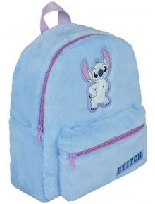 Детска плюшена раничка Scooli Lilo & Stitch, модел 2026 г., в светлосиньо с розови ципове, с изображение на Stitch и надпис STITCH отпред. Перфектна раничка за детска градина!.