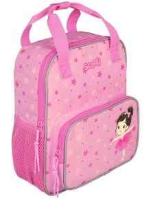 Детска раничка Mini-Me - Prima Ballerina е розова детска раница с шарки на звезди, преден джоб с анимационна балерина, две дръжки, преден джоб с цип, страничен мрежест джоб и марката Scooli - идеална за малките.