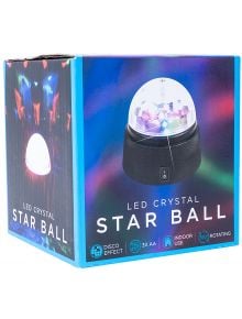 Цветна кутия за Диско топка Fizz Creations - Star Ball, с изображения на светлинно шоу, продуктова снимка, икони за Диско топка ефект, 3х батерии АА, употреба на закрито и въртене на 360°-идеална за домашни партита.
