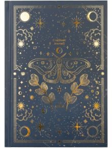 Тъмносин Дневник за благодарност Grupo Erik - Astral с позлатени звезди, луна, листа и голяма пеперуда. Надписът "Дневник на благодарността" е в златисто-идеален подарък за личностно развитие или дневник за осъзнатост.