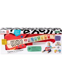 Дървена играчка Hape Baby Einstein - Сензорна магическа китара, червена е музикална играчка за деца от 6 месеца до 4 години с Magic Touch технология, цветни бутони с животни и забавни звуци.