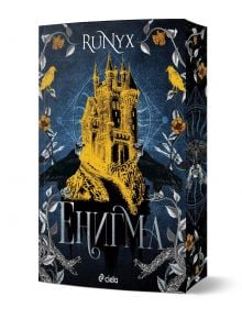 Корица на книга със златен готически замък на тъмен, богато украсен фон с гарвани, цветя и рунически символи. Името на RuNyx е в горната част, Енигма на кирилица под него, а логото на издателството е фино включено.