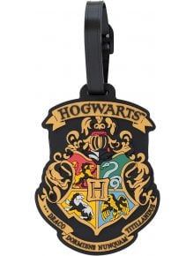 Етикет за багаж Grupo Erik Harry Potter - Hogwarts показва герба на училището с животните на домовете, надпис "Hogwarts" и латинското мото - идеален етикет за куфар за всеки фен.