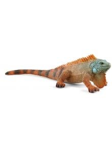 Фигурка Schleich: Игуана с оранжево-зелена текстура, черни ивици по опашката и оранжеви шипове на гърба-идеална за колекция домашни любимци.