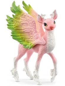 Фигурка Schleich: Магическа сърна бебе" е розово-бяла сърничка с рога, големи зелено-жълти крила и блестящи бели копита, вдъхновена от играчки Баяла - магия от вълшебната гора за твоята колекция.