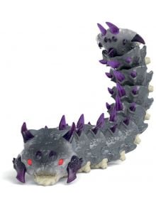Фигурката Schleich: Сенчест червей е стоножкоподобно същество с бодливо сиво тяло, лилави рога и шипове, червени светещи очи и сегментирана форма, вдъхновена от Сенчест червей.
