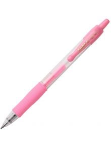 Гел химикалка Pilot Pastel G2 - 07, розова има прозрачен корпус, розова дръжка и щипка, златен текст на щипката и видима касета с мастило вътре.