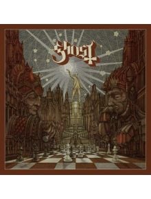 Обложката на The Ghost - Popestar (VINYL) включва две бронирани фигури, които наблюдават шахматна дъска пред величествен градски пейзаж и статуя със светещо кълбо. Логото на Ghost се появява горе, обрамчено от сияйни лъчи, улавяйки мистиката на албума.