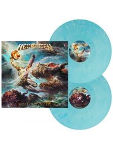 Изображение на Helloween - Giants & Monsters (2 VINYL) с цветна обложка на тема фентъзи и две полупрозрачни светлосини плочи с подходящи централни етикети - идеално допълнение за всеки колекционер на пауър метъл.