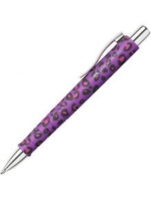 Химикалка Faber-Castell Poly Ball Leo в цвят "нощно злато" с леопардов принт, сребърен връх, щипка и бутон.