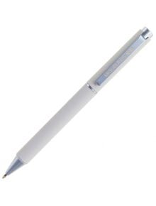 Сребристо-бяла автоматична метална химикалка, изобразена диагонално на бял фон, с метален клипс и гравиран MOLELINUS 1565 - идеална за фенове на Химикалка Miquelrius Back2Basics Gris.