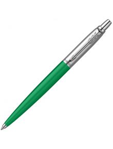 Зелена химикалка Parker Jotter Originals със сребърен клипс и връх, с гравирана стрелка на клипса. Предлага се в Книжарница Orange.