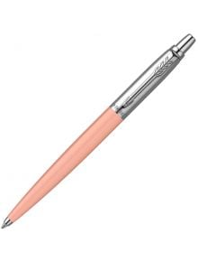 Прибираща се химикалка Parker Jotter Originals Glam Rock, розова с лъскав сребърен клипс и капачка, с дизайн на стрелка. Корпусът на писалката е в цвят светла праскова - предлага се в книжарница Orange.