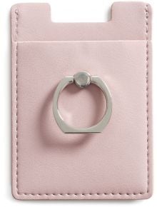 Холдър за телефон с ринг Miquelrius Pink е светлорозов, правоъгълен аксесоар със сребрист ринг и декоративен шев, който служи и като стилен калъф за карти.