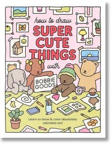 Цветната илюстрована корица показва сладки анимационни животни, които рисуват на маса, заобиколени от произведения на изкуството. "Как да рисуваме супер сладки неща с Боби Гудс" е игрива, причудлива книга за рисуване за начинаещи.