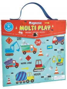 Игра Floss & Rock с магнити и оцветяване Строителството е детски магнитен комплект за игра със строителни елементи, конуси за движение, знаци и цветни илюстрации. На опаковката със синя дръжка е написано Магнитна мулти игра: Нарисувай, оцвети, пъзел.