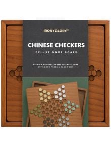 Игра Iron & Glory - Chinese Checkers е луксозен дървен настолен комплект в опаковка с дъска във формата на звезда и цветни пионки - чудесен подарък за фенове на логически игри.