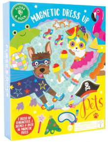 Играта за преобличане Floss & Rock Pets включва 2 илюстрирани магнитни домашни любимци, 2 сцени и над 90 части за обличане в цветна кутия. Идеална за възраст 3+, тя позволява на децата да комбинират костюми и аксесоари за забавна игра.