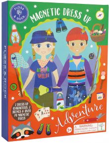 Игра за преобличане Floss & Rock Adventure - забавна магнитна игра с две илюстровани деца, къмпинг екипировка, животни, 2 сцени и над 70 магнитни части.