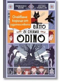 На корицата на книгата "Il mio gatto si chiama Odino" са изобразени черна котка, деца и вълци. В горния ляв ъгъл е поставен оранжев етикет с текст на български език, а в горната част са изписани имената на авторите.