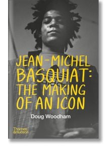 Черно-бяла корица на Жан-Мишел Баския: с портрет на Баския, гледащ надолу, с удебелен жълт текст на заглавието. Логото на Thames & Hudson е в долната част на корицата.