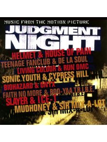 Judgment Night - Original Soundtrack (VINYL) включва смели двойки изпълнители като Helmet & House of Pain и Sonic Youth & Cypress Hill на обложката на албума, разположени на фона на суров градски стил.