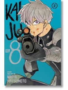 На корицата на „Kaiju No. 8“, том 2, герой с бели коси, облечен в униформа на Японските отбранителни сили, сочи с пушка напред, като върху синьо фонове е изписан с едри букви надписът „KAIJU NO. 8“, а Кафка Хибино се изправя срещу кайджу. Сценарий и илюст