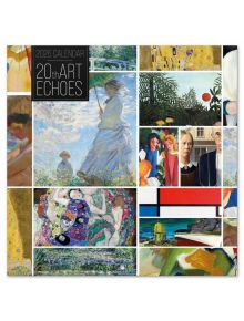 Ярък колаж от произведения на изкуството на 20-ти век, включващ импресионистични и абстрактни творби, обгражда етикета с надпис "2026 г.", което прави Календар Grupo Erik - 20th Art Echoes, 2026 година забележителен вертикален стенен календар за всеки люб