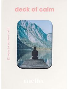 Карти Mello - Deck of Calm (Палуба на спокойствието) съдържа изображение на човек, седнал с кръстосани крака на пристанище край планинско езеро. На картата е написано "52 начина за постигане на спокойствие", "mello." в долната част и "карти за спокойствие
