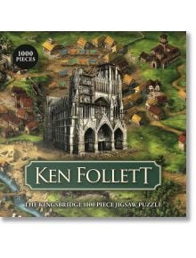 Пъзел Лорънс Кинг: Кен Фолет - Кингсбридж, 1000 части" включва средновековна катедрала и село, вдъхновени от "Стълбовете на земята" - идеален за феновете на Кен Фолет и любителите на пъзели.