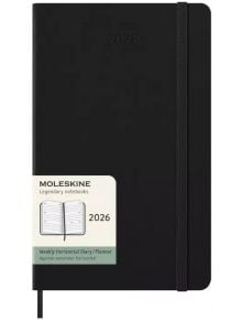 Класически черен седмичен тефтер-органайзер Moleskine Black 2026 г. С твърди корици и еластична лента, издание MOLESKINE Legendary notebooks, Weekly Horizontal Diary/Planner.